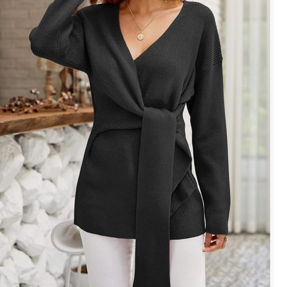 Ferbia – Oversized Knit Sweater Dress (Black, Size XL)